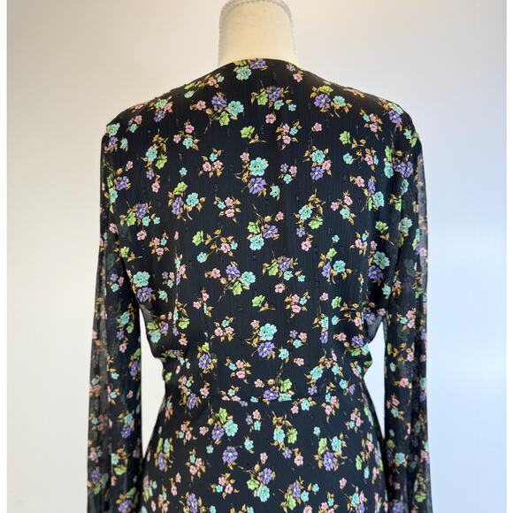 Zara Black Floral Surplice Mini Dress Women's Large Balloon Cottagecore Boho - Picture 9 of 16